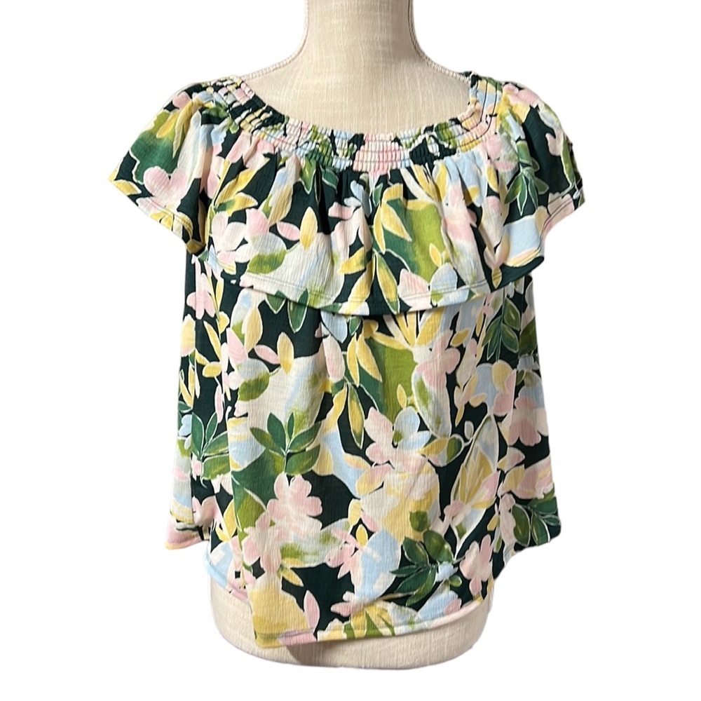 NWT LC Lauren Conrad Cold Shoulder Blouse Floral Blue Pink Womens Size XS